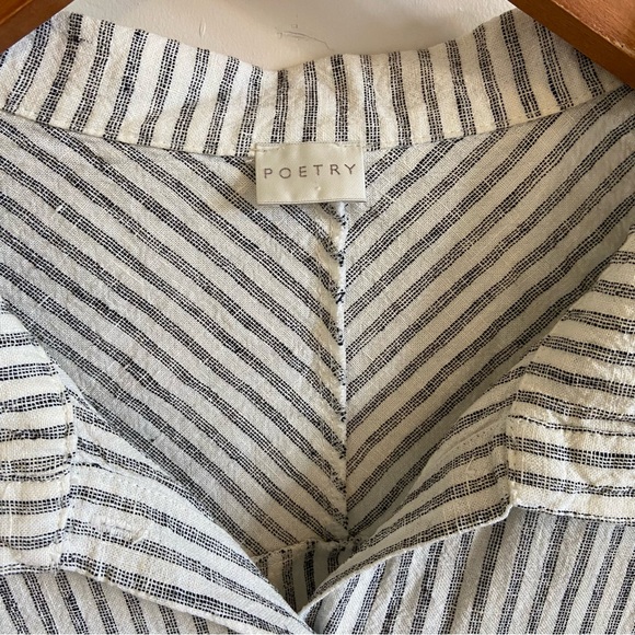 Poetry Shirt Dress Striped Linen 3/4 Sleeve Pockets Lagenlook Granola 16 - Picture 2 of 11